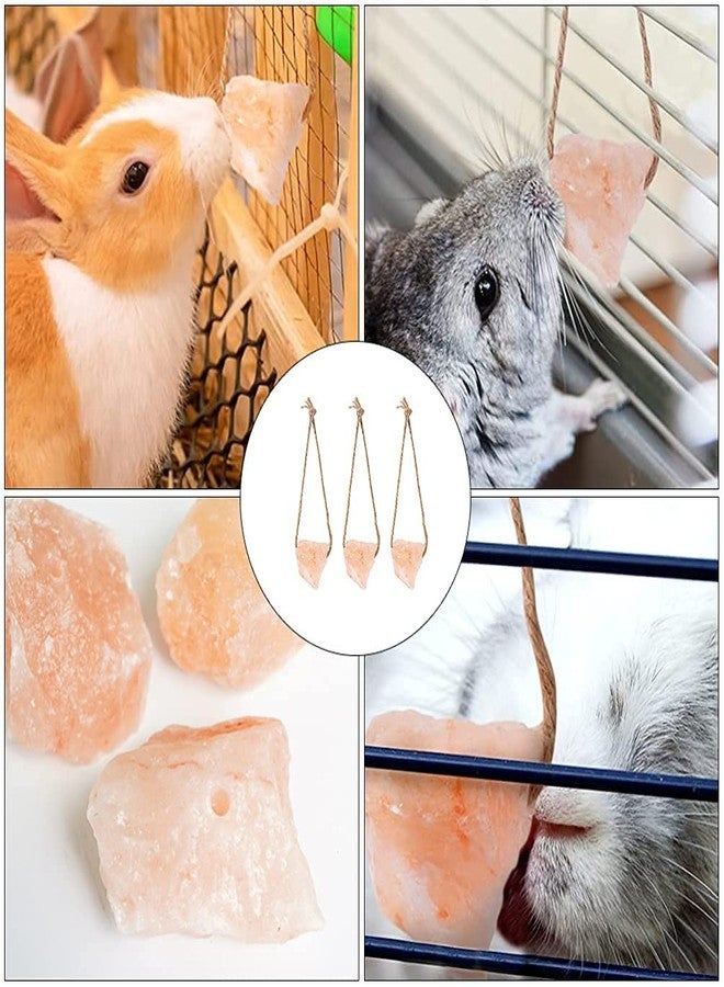 Malowal 3pcs Salt on a Rope Himalayan Salt Lick Small Salt Block for Animal Animal Mineral Salt Chew Toys Chewing Licking Salt Toys - Image 2